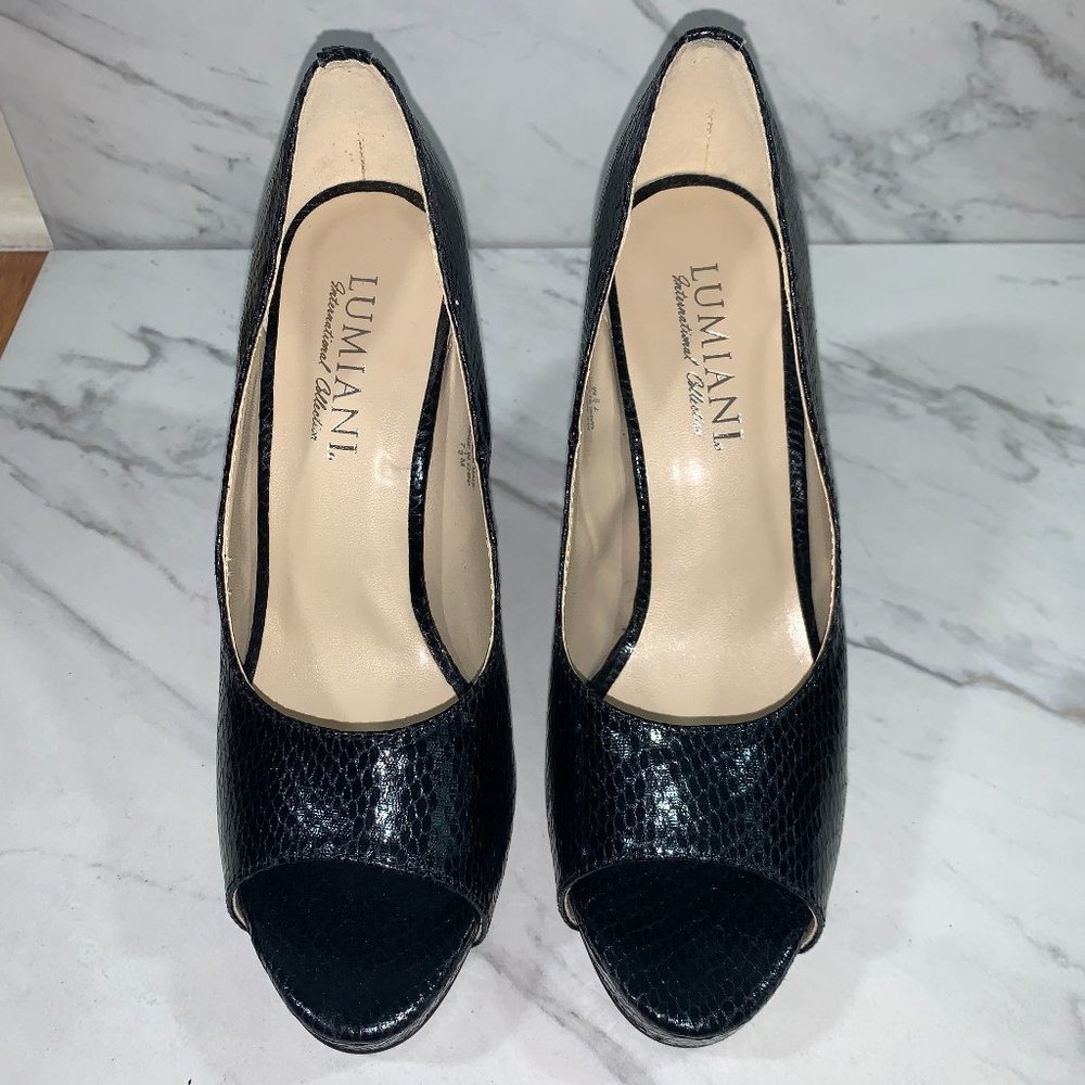 NWOT LUMIANI INTERNATIONAL  Snakeskin Black Heels - Picture 2 of 7